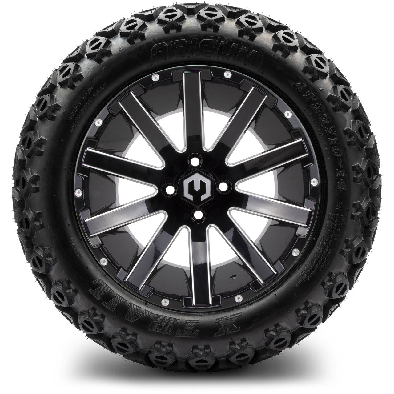 MODZ® 14" Mauler Glossy Black with Ball Mill Wheels & Off-Road Tires Combo