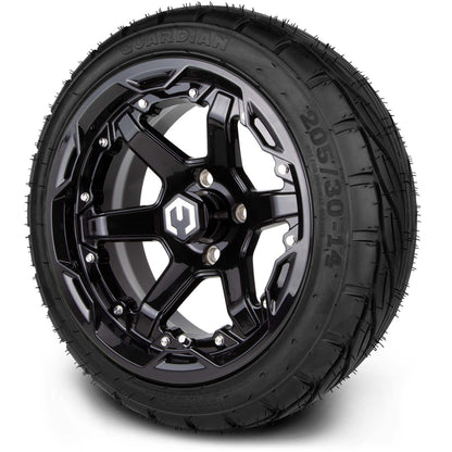 MODZ® 14" Gladiator Glossy Black Wheels and Street Tires Combo