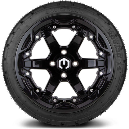 MODZ® 14" Gladiator Glossy Black Wheels and Street Tires Combo