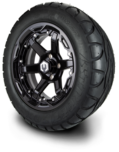 MODZ® 14" Gladiator Glossy Black Wheels and Street Tires Combo