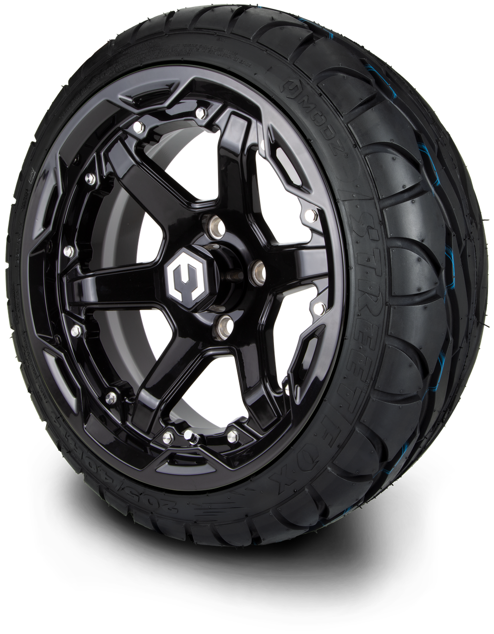 MODZ® 14" Gladiator Glossy Black Wheels and Street Tires Combo