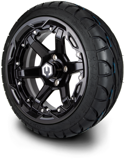 MODZ® 14" Gladiator Glossy Black Wheels and Street Tires Combo