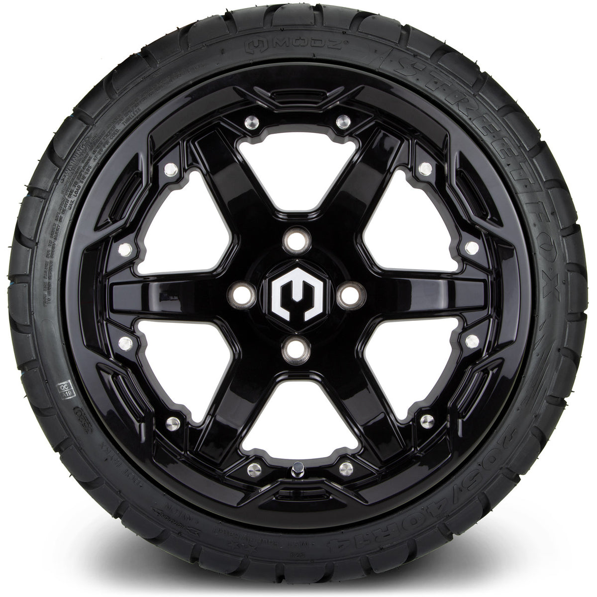 MODZ® 14" Gladiator Glossy Black Wheels and Street Tires Combo