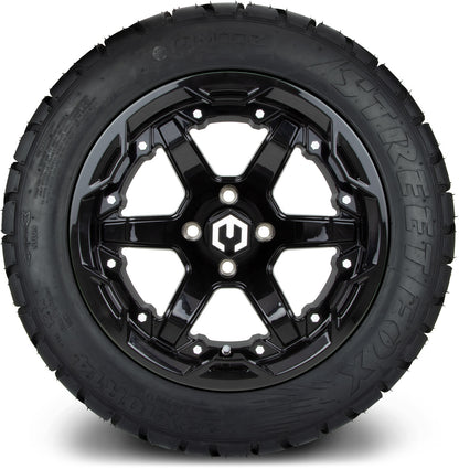 MODZ® 14" Gladiator Glossy Black Wheels and Street Tires Combo
