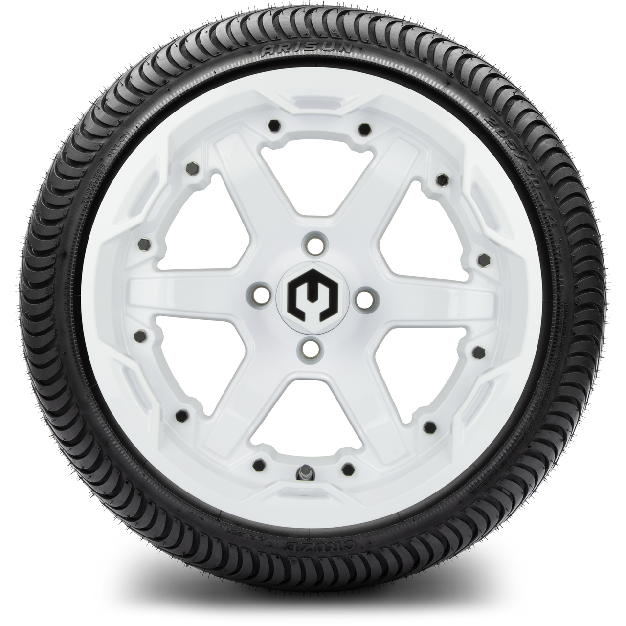 MODZ® 14" Gladiator Glossy White Wheels and Street Tires Combo