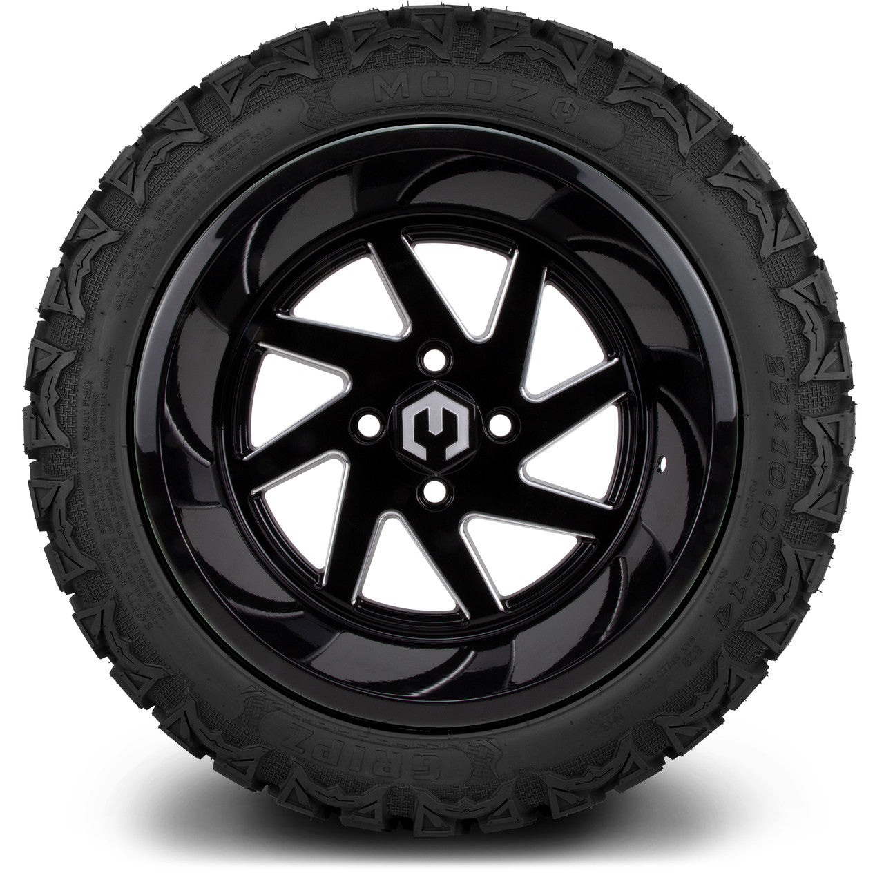 MODZ® 14" Fury Glossy Black with Ball Mill Wheels & Off-Road Tires Combo