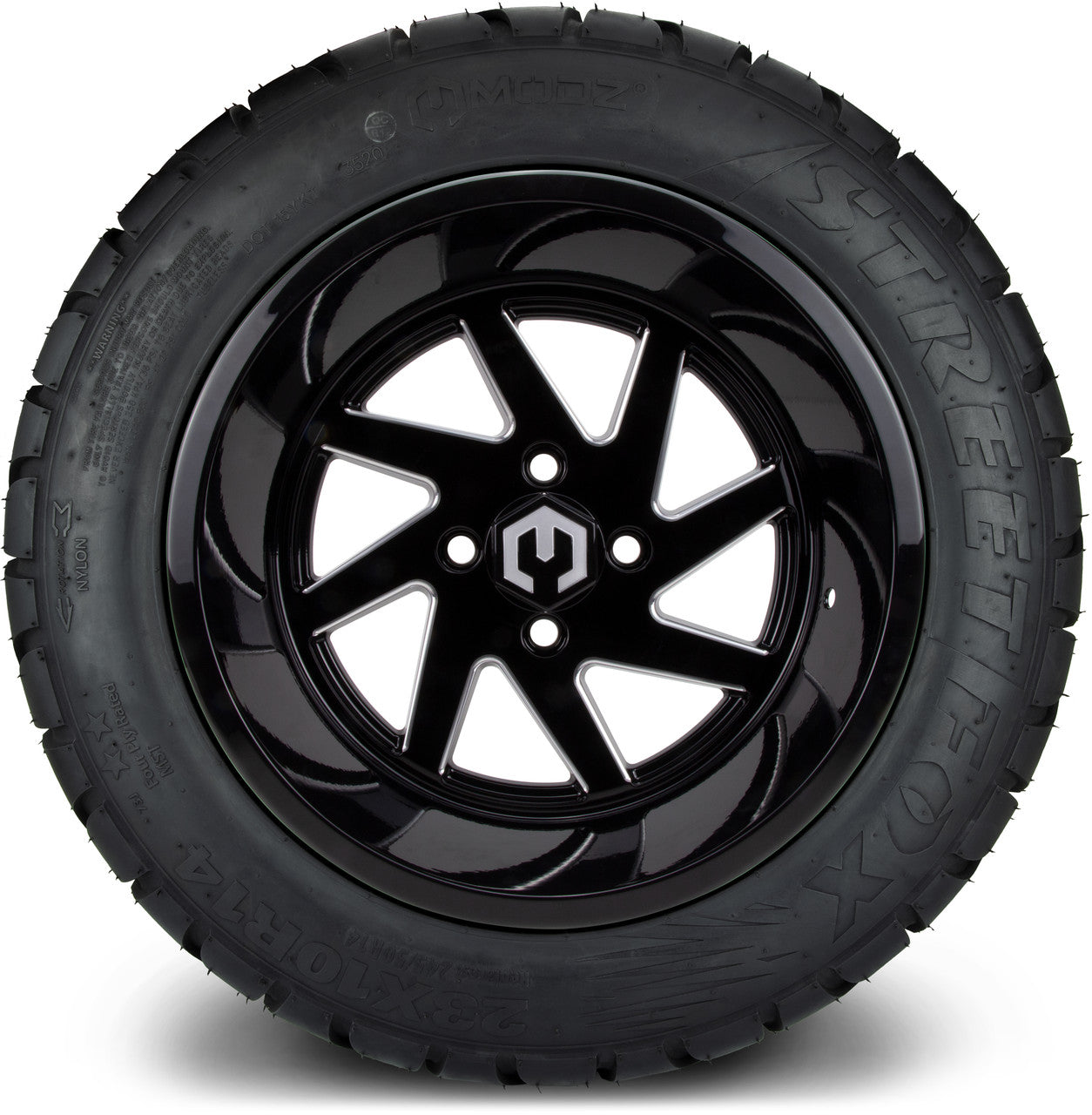 MODZ® 14" Fury Glossy Black with Ball Mill Wheels & Street Tires Combo