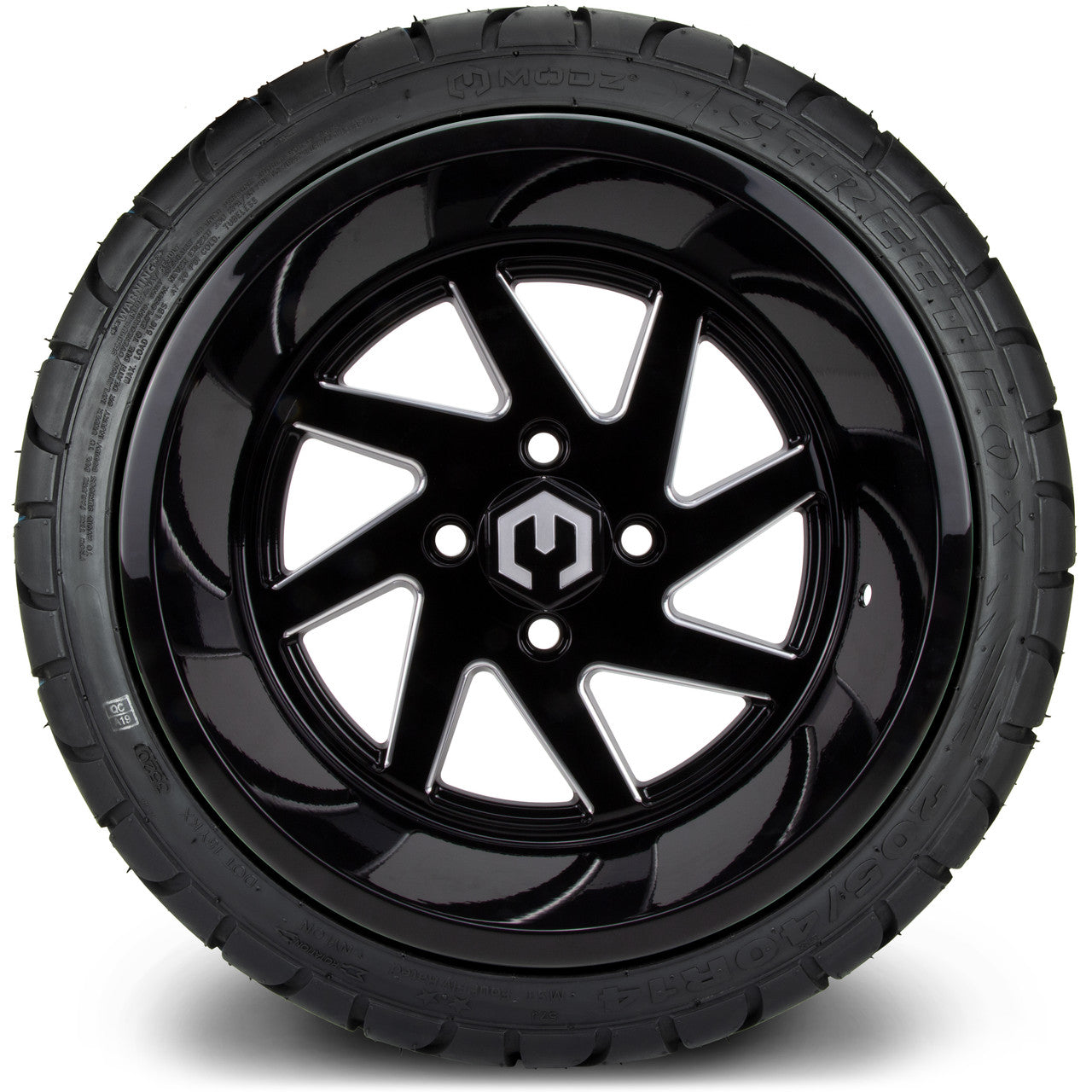 MODZ® 14" Fury Glossy Black with Ball Mill Wheels & Street Tires Combo
