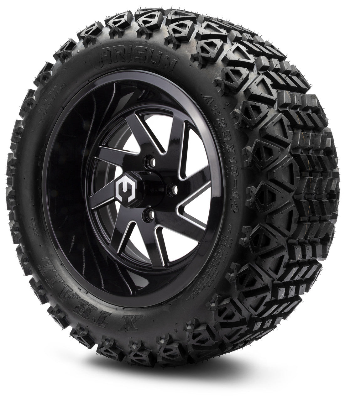 MODZ® 14" Fury Glossy Black with Ball Mill Wheels & Off-Road Tires Combo