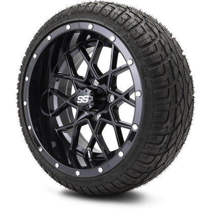 MODZ® 14" Vortex Glossy Black Wheels & Street Tires Combo