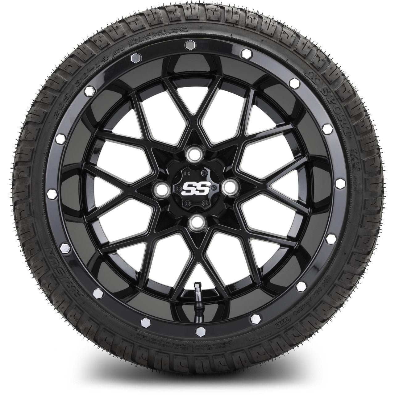 MODZ® 14" Vortex Glossy Black Wheels & Street Tires Combo