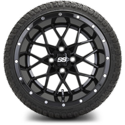 MODZ® 14" Vortex Glossy Black Wheels & Street Tires Combo