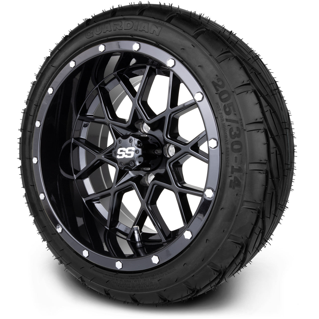 MODZ® 14" Vortex Glossy Black Wheels & Street Tires Combo