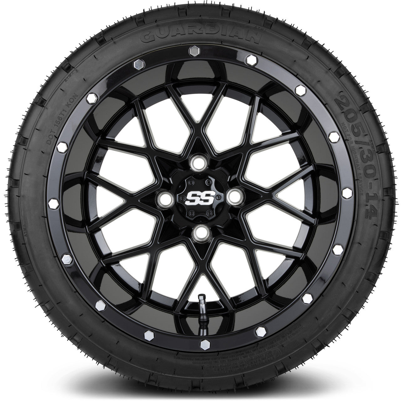 MODZ® 14" Vortex Glossy Black Wheels & Street Tires Combo