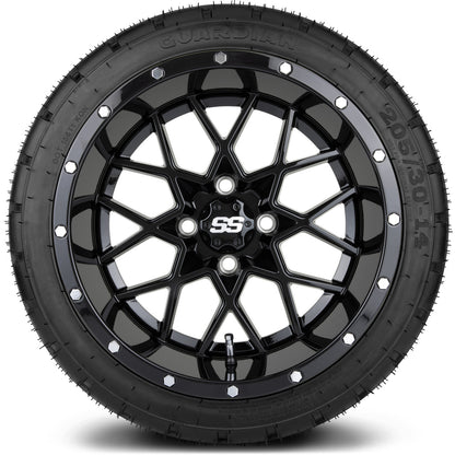 MODZ® 14" Vortex Glossy Black Wheels & Street Tires Combo