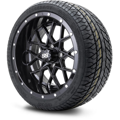 MODZ® 14" Vortex Glossy Black Wheels & Street Tires Combo