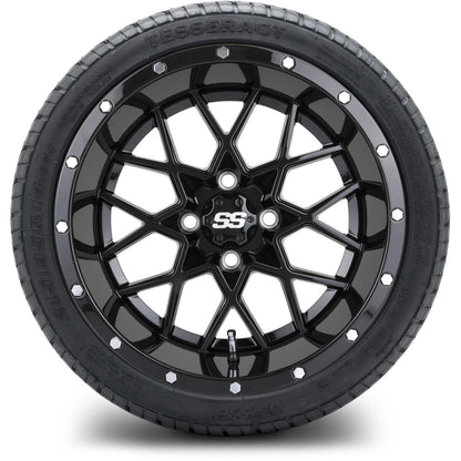 MODZ® 14" Vortex Glossy Black Wheels & Street Tires Combo