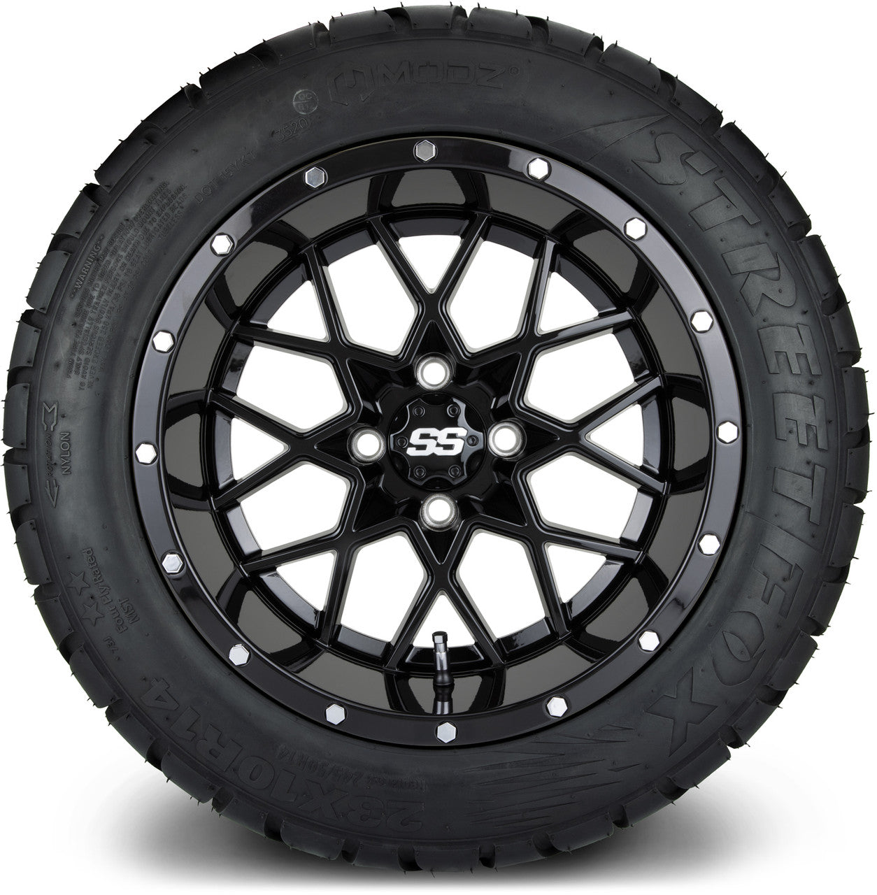 MODZ® 14" Vortex Glossy Black Wheels & Street Tires Combo