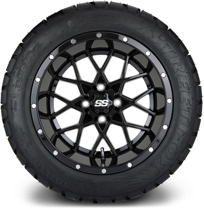 MODZ® 14" Vortex Glossy Black Wheels & Street Tires Combo