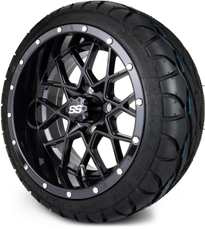 MODZ® 14" Vortex Glossy Black Wheels & Street Tires Combo