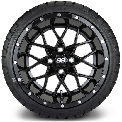 MODZ® 14" Vortex Glossy Black Wheels & Street Tires Combo
