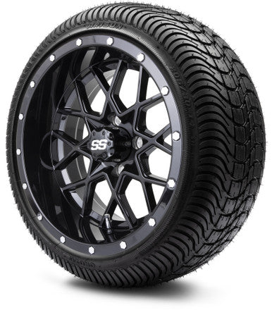 MODZ® 14" Vortex Glossy Black Wheels & Street Tires Combo
