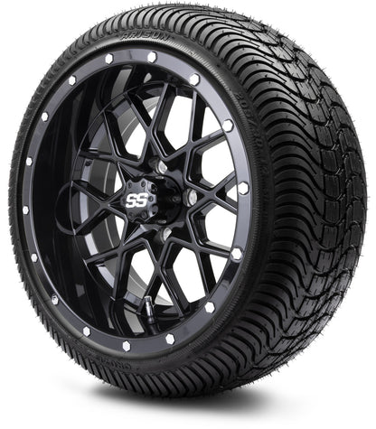 MODZ® 14" Vortex Glossy Black Wheels & Street Tires Combo