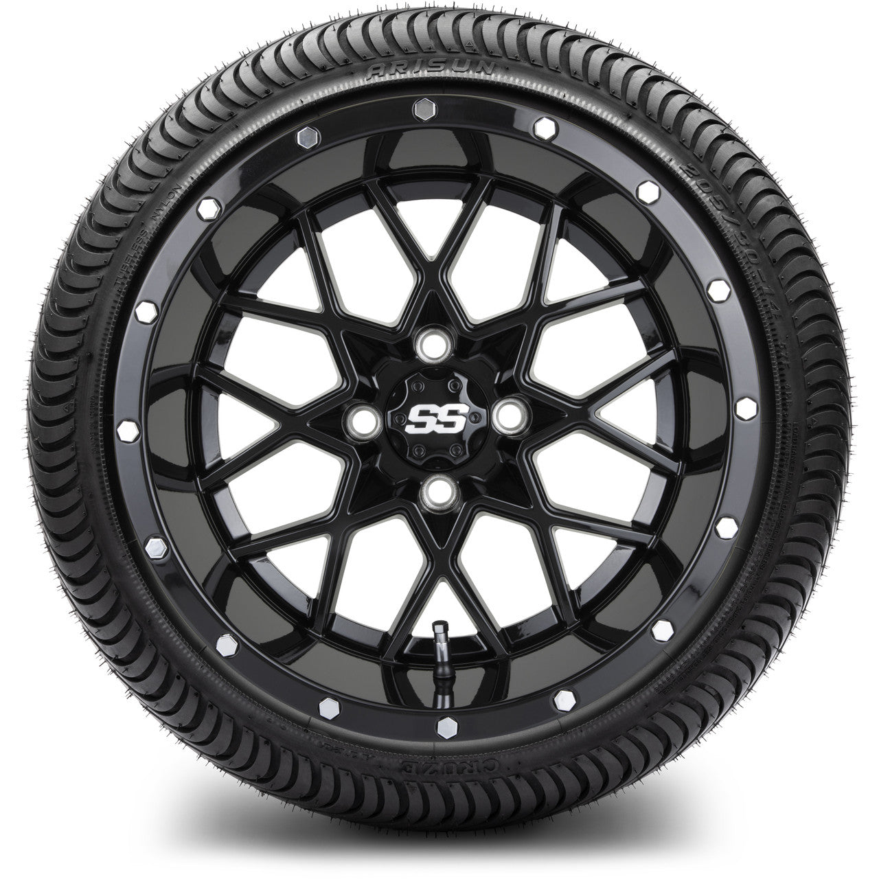 MODZ® 14" Vortex Glossy Black Wheels & Street Tires Combo