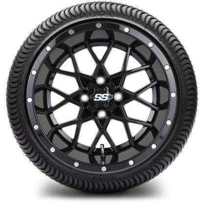 MODZ® 14" Vortex Glossy Black Wheels & Street Tires Combo