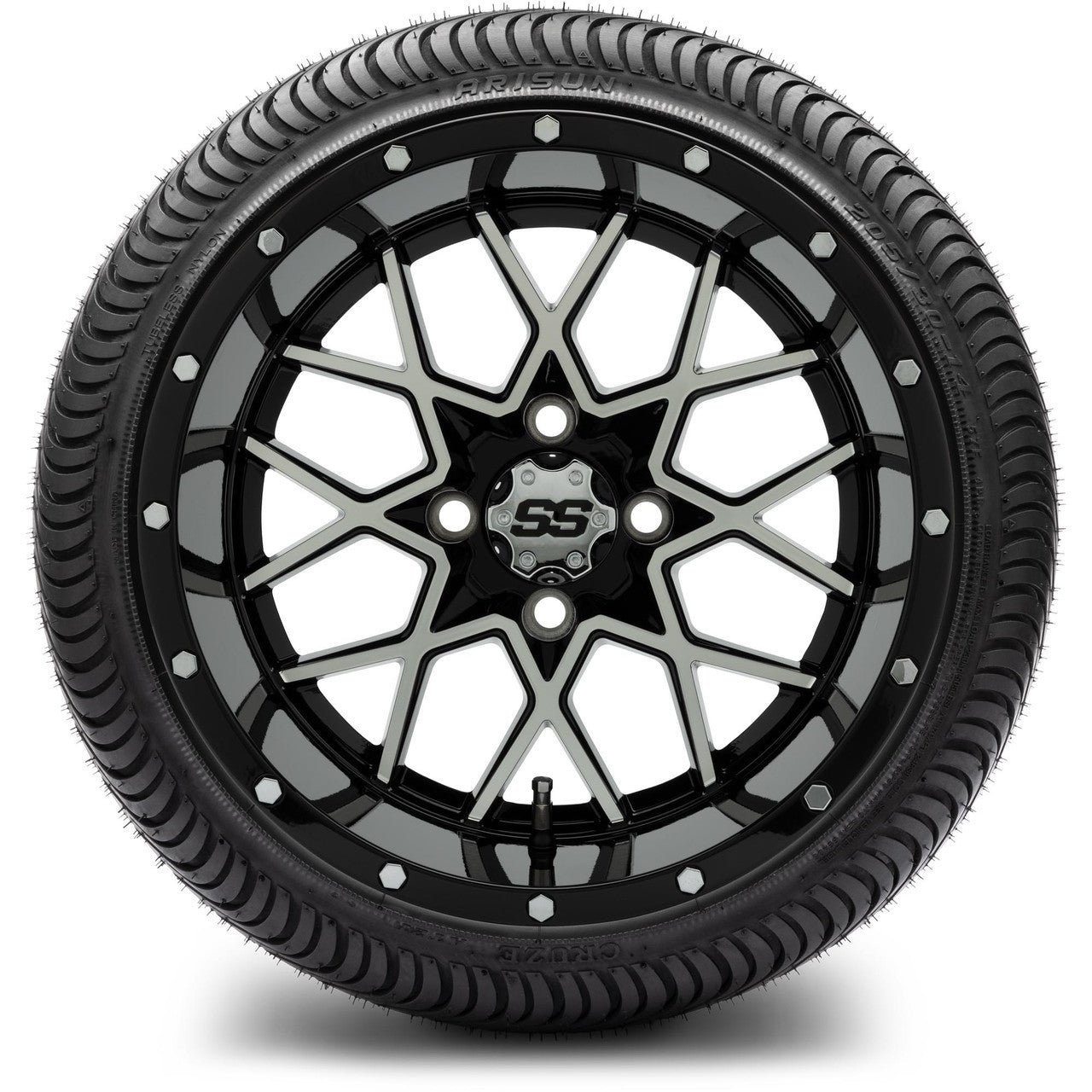 MODZ® 14" Vortex Machined Black Wheels & Street Tires Combo