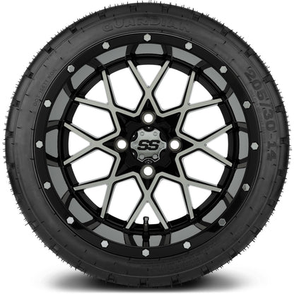 MODZ® 14" Vortex Machined Black Wheels & Street Tires Combo
