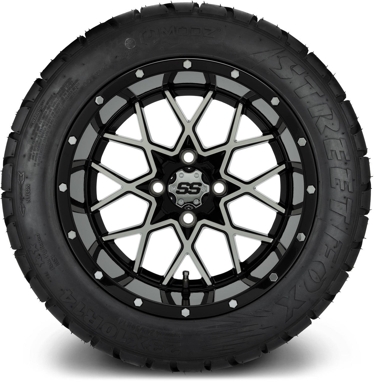 MODZ® 14" Vortex Machined Black Wheels & Street Tires Combo