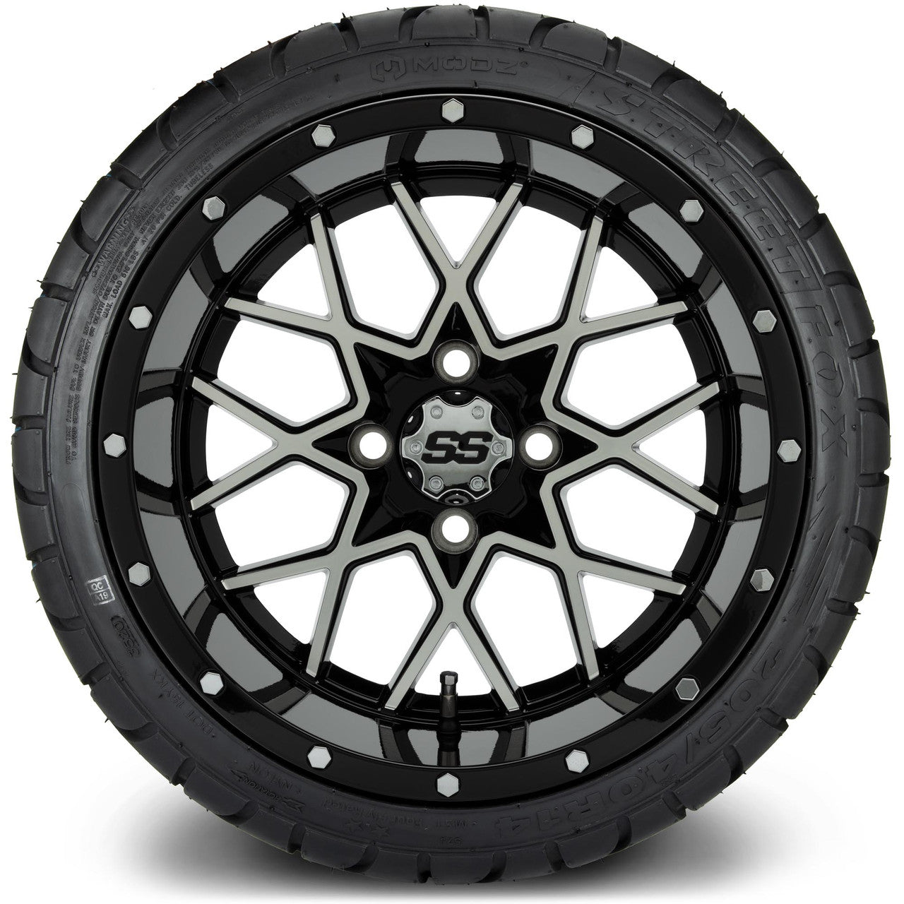 MODZ® 14" Vortex Machined Black Wheels & Street Tires Combo