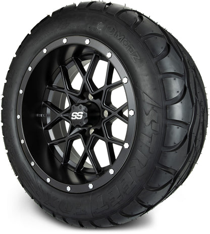 MODZ® 14" Vortex Matte Black Wheels & Street Tires Combo