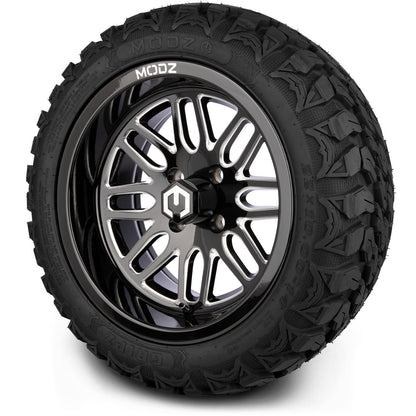 MODZ® 14" Mayhem Glossy Black with Ball Mill Wheels & Off-Road Tires Combo