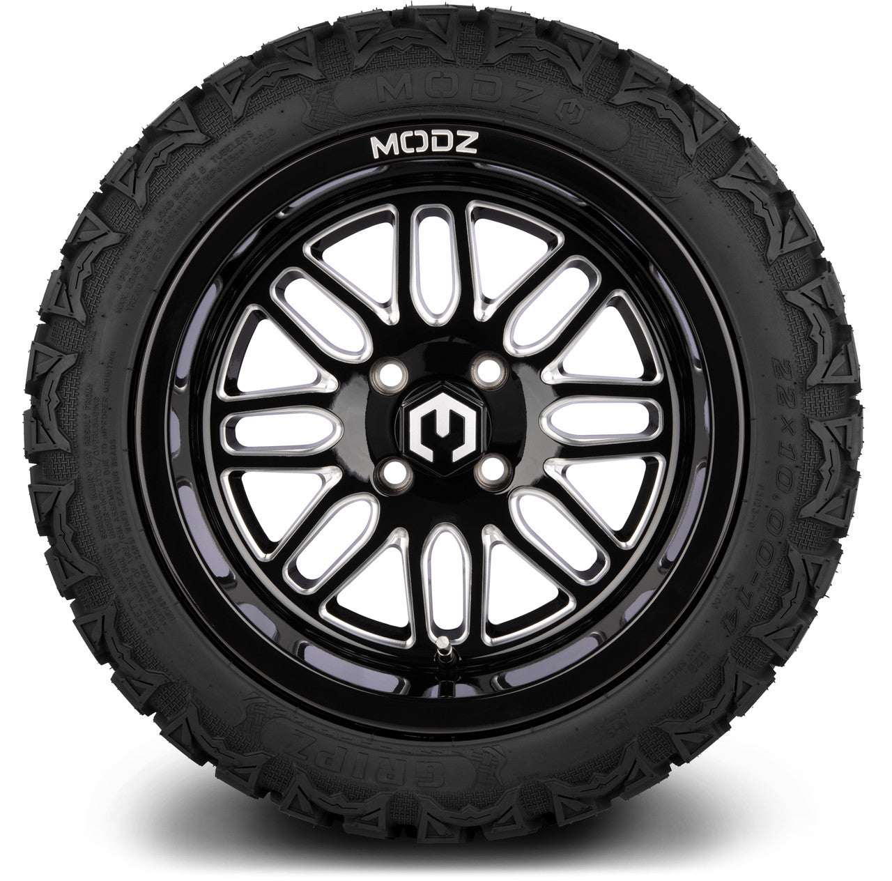 MODZ® 14" Mayhem Glossy Black with Ball Mill Wheels & Off-Road Tires Combo