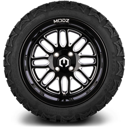 MODZ® 14" Mayhem Glossy Black with Ball Mill Wheels & Off-Road Tires Combo