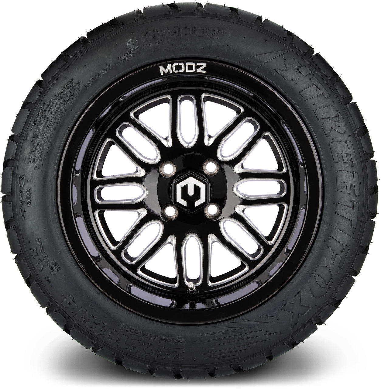MODZ® 14" Mayhem Glossy Black with Ball Mill Wheels & Street Tires Combo