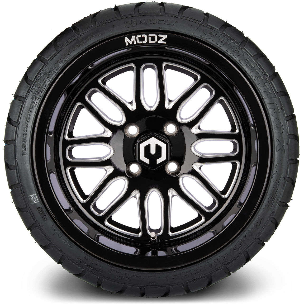 MODZ® 14" Mayhem Glossy Black with Ball Mill Wheels & Street Tires Combo