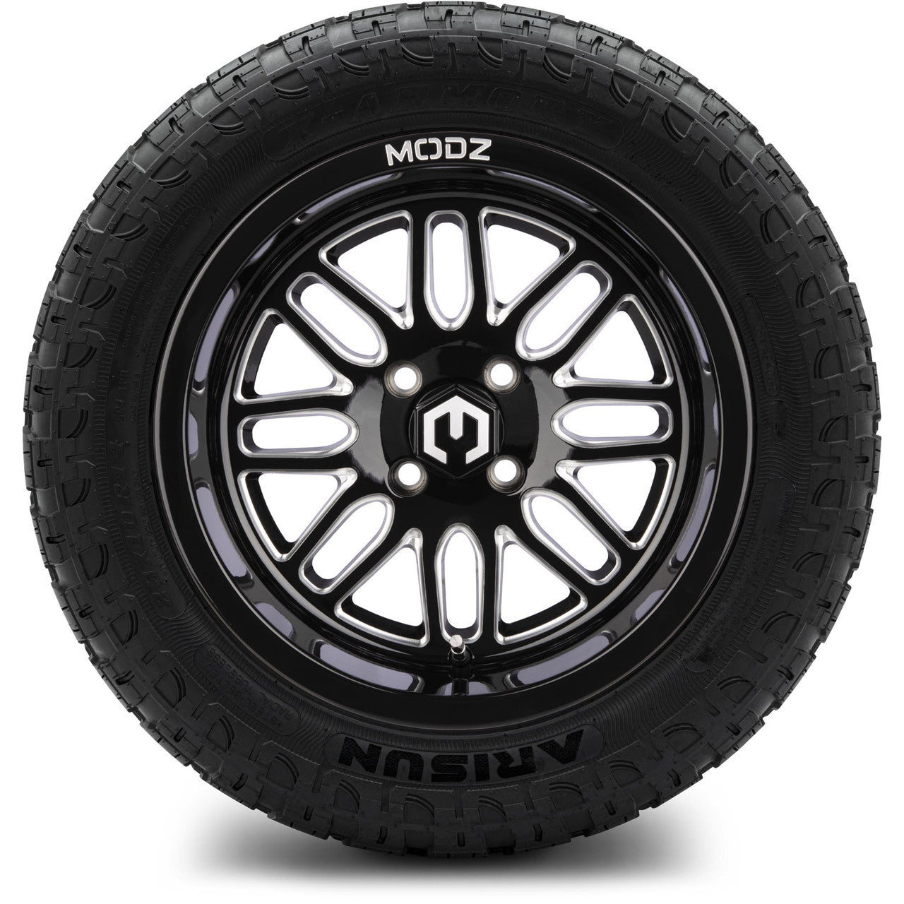 MODZ® 14" Mayhem Glossy Black with Ball Mill Wheels & Off-Road Tires Combo