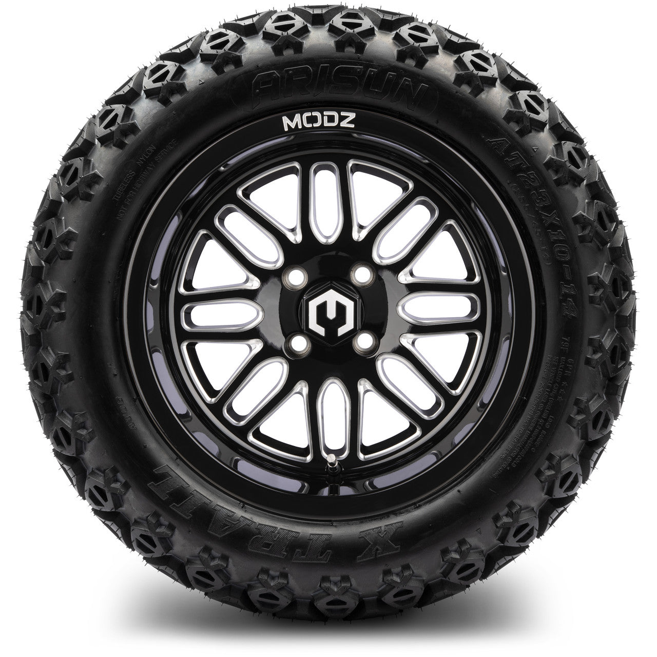 MODZ® 14" Mayhem Glossy Black with Ball Mill Wheels & Off-Road Tires Combo