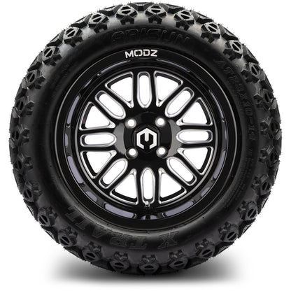 MODZ® 14" Mayhem Glossy Black with Ball Mill Wheels & Off-Road Tires Combo