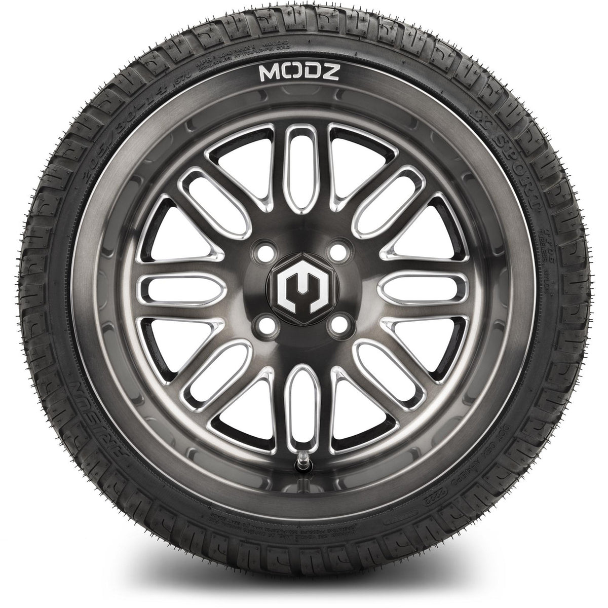 MODZ® 14" Mayhem Brushed Gunmetal with Ball Mill Wheels & Street Tires Combo