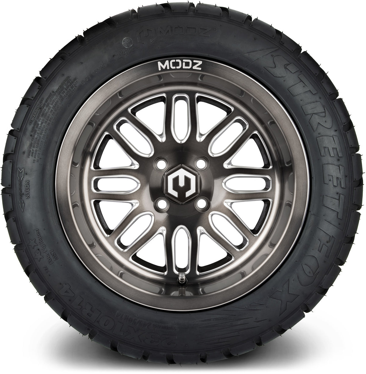 MODZ® 14" Mayhem Brushed Gunmetal with Ball Mill Wheels & Street Tires Combo