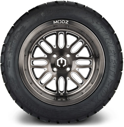 MODZ® 14" Mayhem Brushed Gunmetal with Ball Mill Wheels & Street Tires Combo