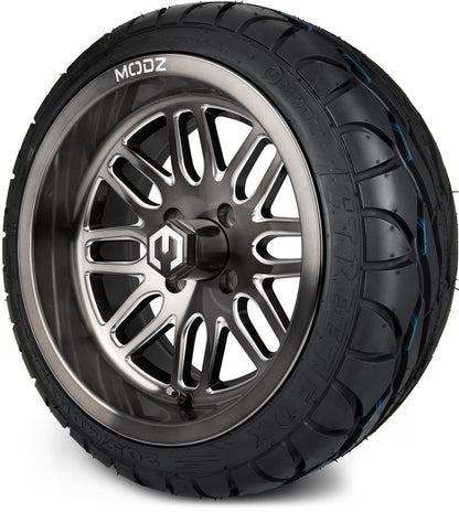 MODZ® 14" Mayhem Brushed Gunmetal with Ball Mill Wheels & Street Tires Combo