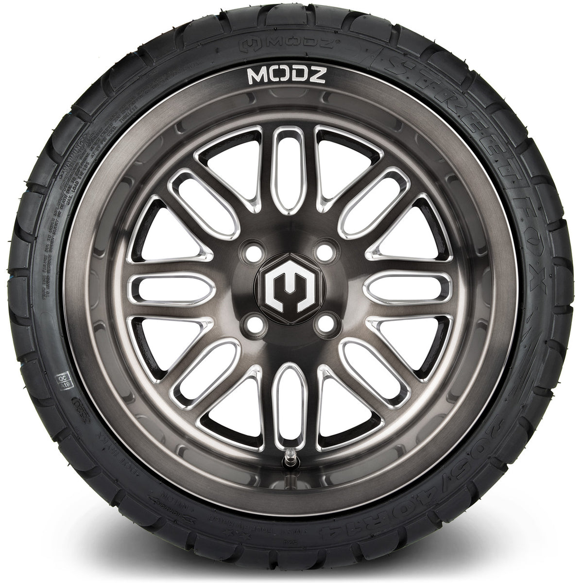 MODZ® 14" Mayhem Brushed Gunmetal with Ball Mill Wheels & Street Tires Combo