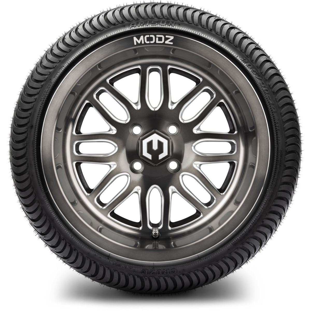 MODZ® 14" Mayhem Brushed Gunmetal with Ball Mill Wheels & Street Tires Combo