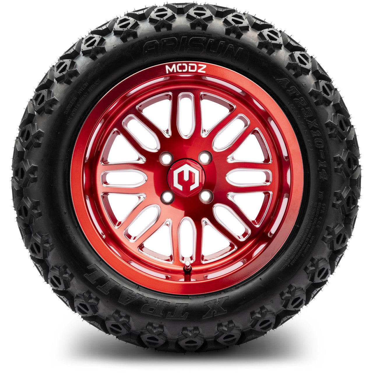 MODZ® 14" Mayhem Brushed Red with Ball Mill Wheels & Off-Road Tires Combo