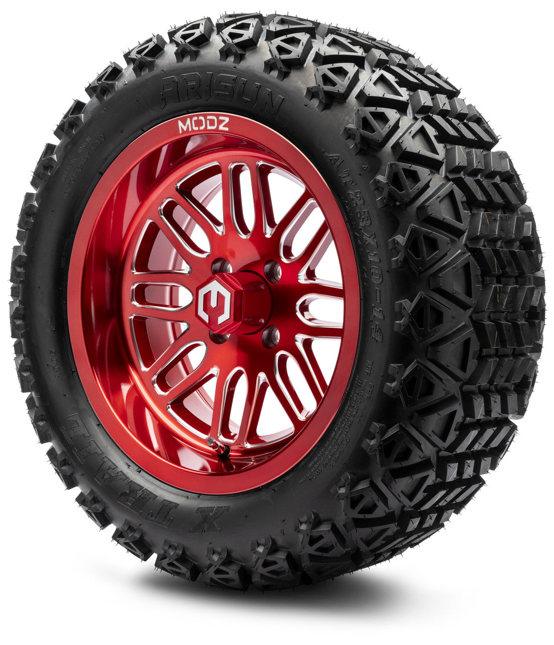 MODZ® 14" Mayhem Brushed Red with Ball Mill Wheels & Off-Road Tires Combo